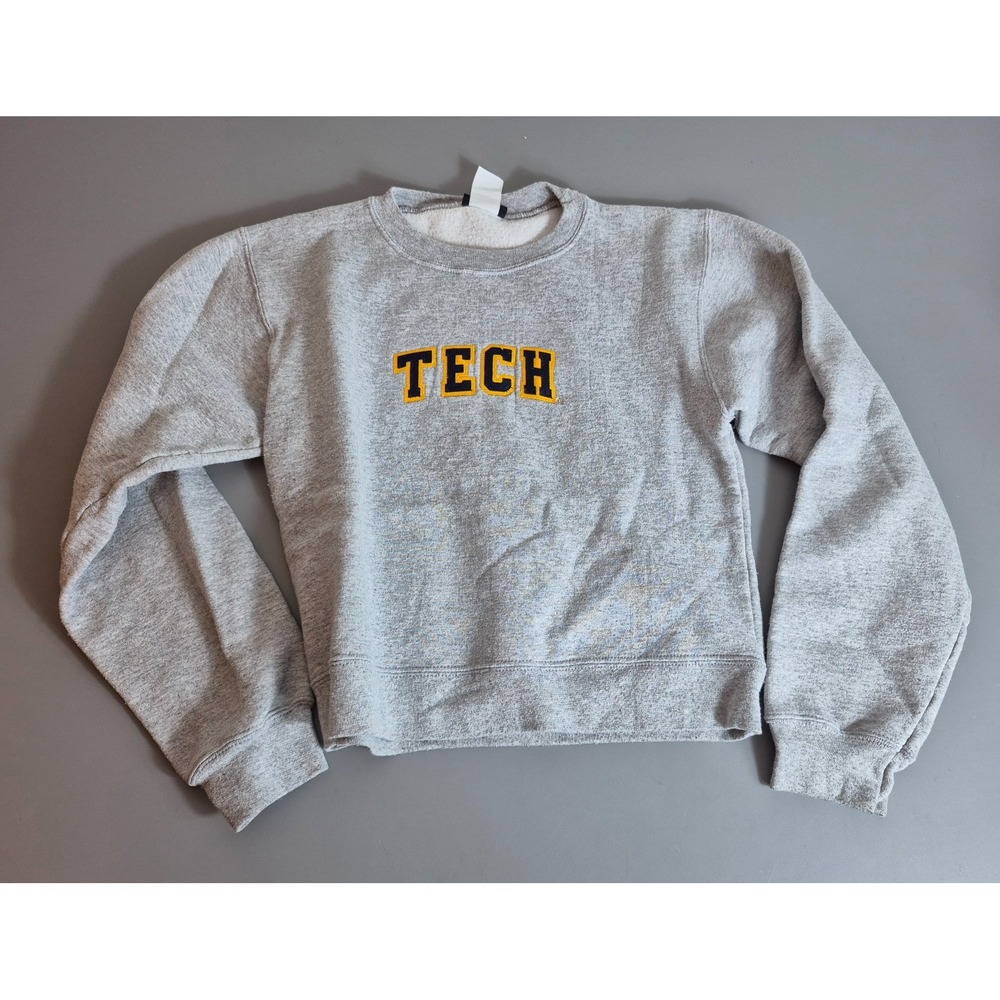 Georgia Tech Champion Cropped Womens Crew Sweatshirt Small Gray Embroidered